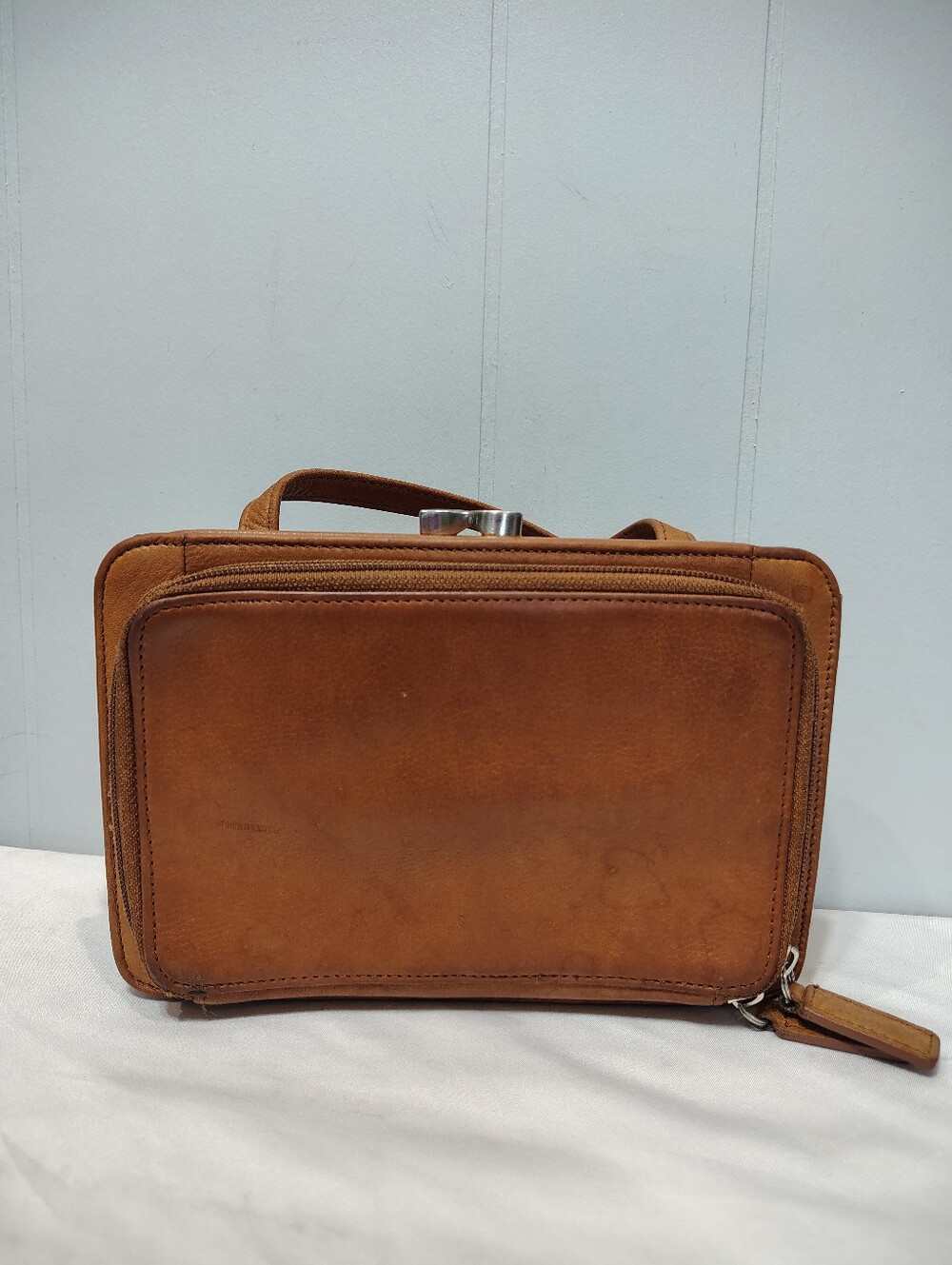 Fossil Tan Leather Crossbody Organizer Wallet Kisslock All In One Vintage - Picture 2 of 7